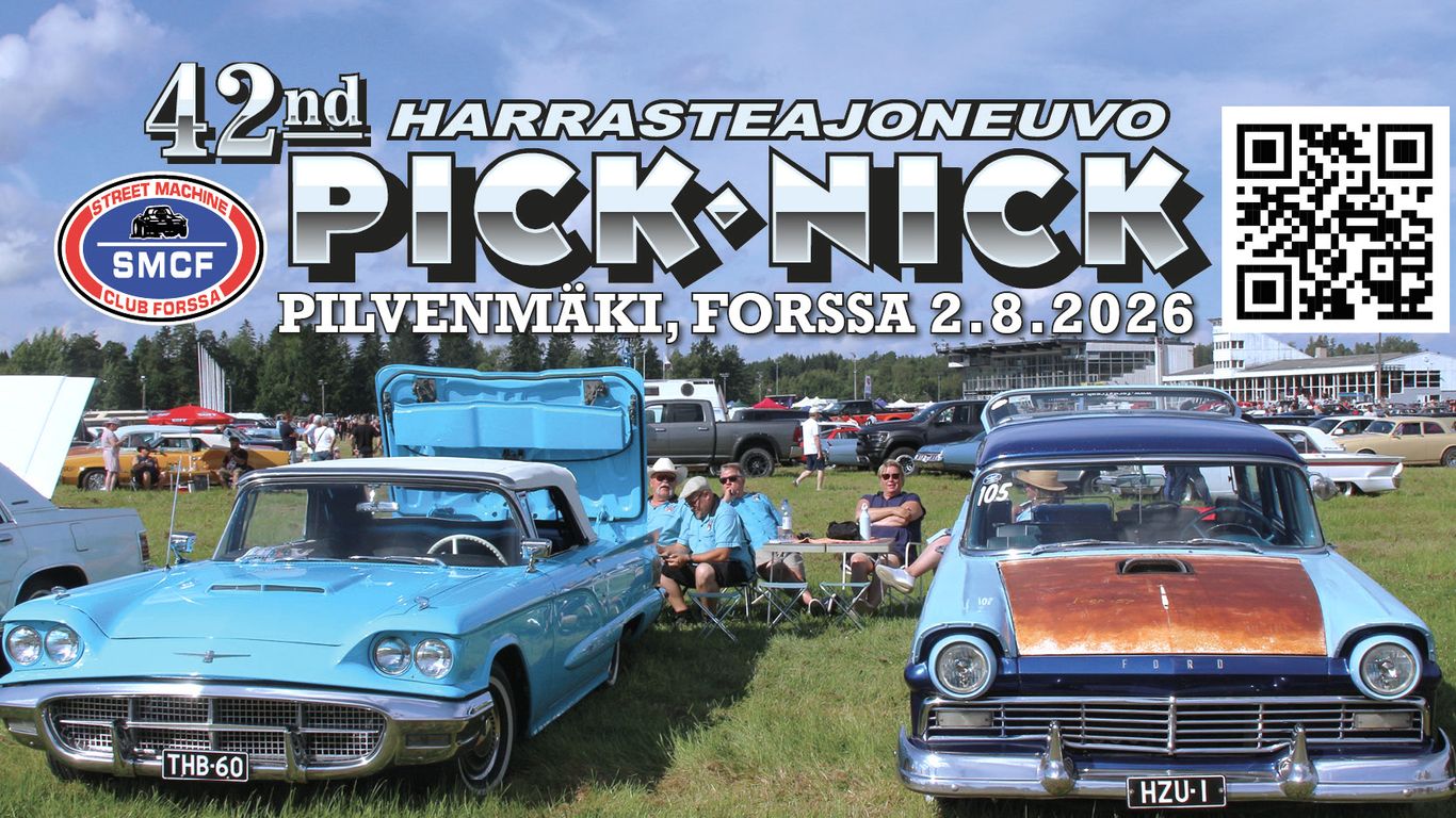 Kaksi sinistä Ford merkkistä autoa Pick-Nick tapah