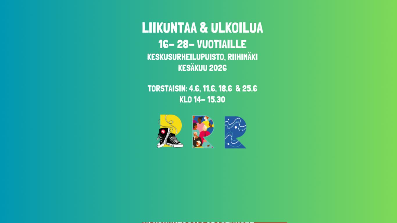 Liikuntaa ja  urheilua 16-28- vuotiaille Riihimäellä kesäkuussa