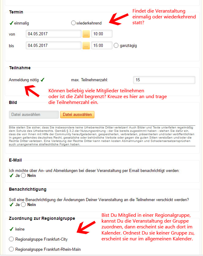 Screenshot Veranstaltung erstellen Screenshot Veranstaltung erstellen