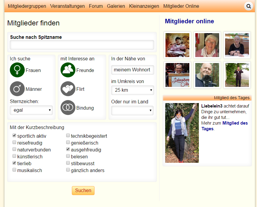 Screenshot Mitgliedersuche Screenshot Mitgliedersuche