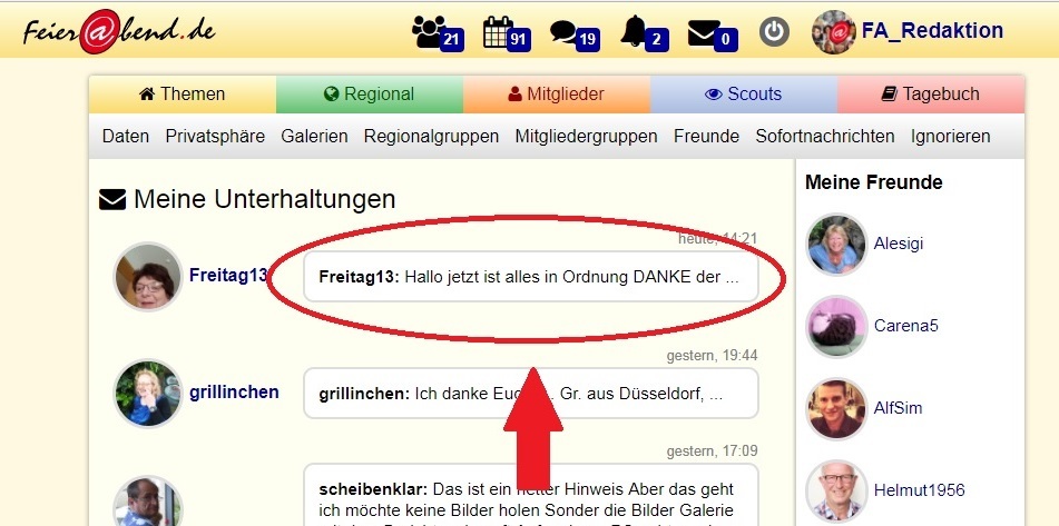 Eine Unterhaltung auswählen Eine Unterhaltung auswählen