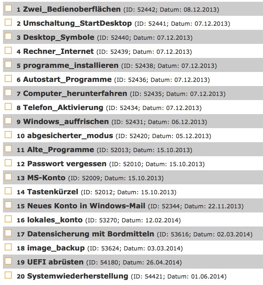 Artikelliste Artikelliste