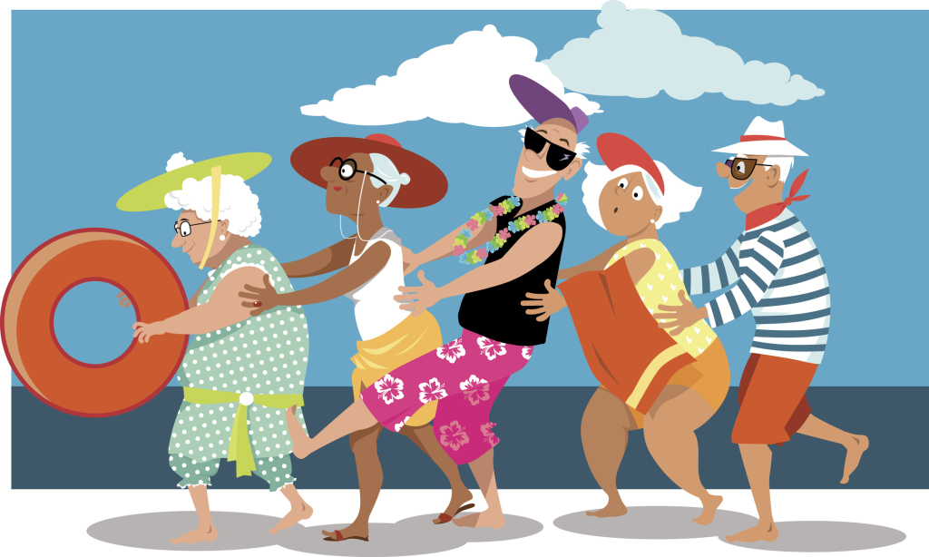 Illustration Gruppe Senioren am Strand Illustration Gruppe Senioren am Strand