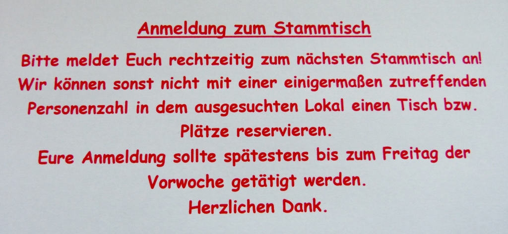 Anmeldung zum Stammtisch Anmeldung zum Stammtisch