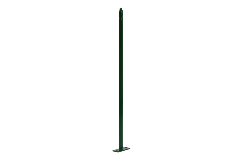 Green plastic coated T-post with welded fixing plate For a wall installation