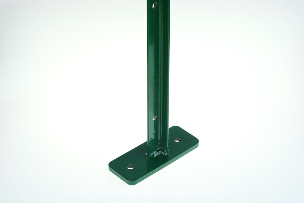 Green plastic coated T-post with welded fixing plate For a wall installation
