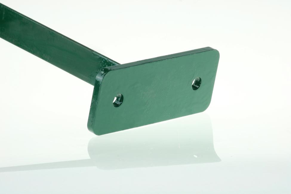 Green plastic coated T-post with welded fixing plate For a wall installation