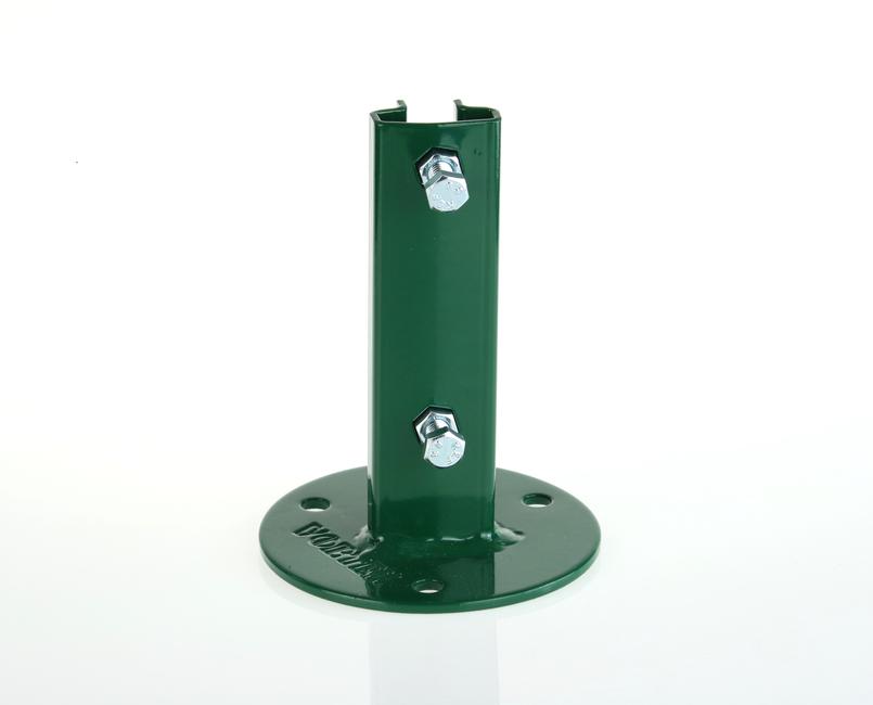 Green round support plate with flange T 30 To bolt a T30-post to a wall with elegance
