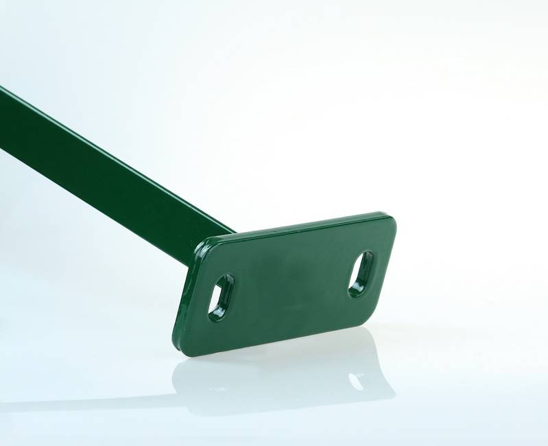 Green plastic coated sleeve anchored T-post For a wall installation