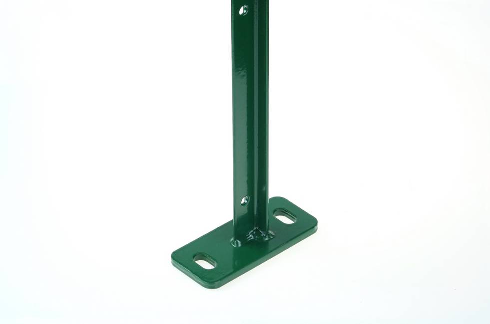 Green plastic coated sleeve anchored T-post For a wall installation