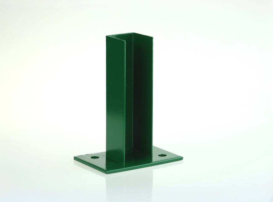 Green plastic coated 60x60 post support To bolt gate box section posts or hollow blocks to a wall or a terrace