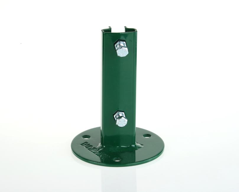 Green round support plate with flange T 35 To bolt a T35-post to a wall with elegance