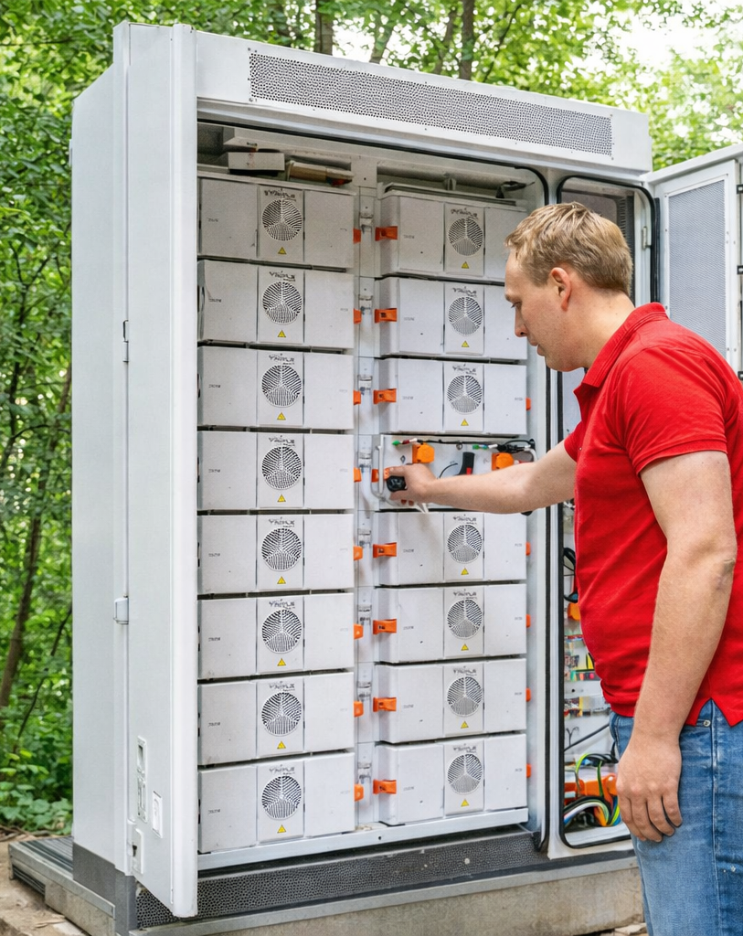 Man werkt aan elektrisch kastje in bos - After Sales Coördinator Energiesystemen Werken bij FH Loohuis