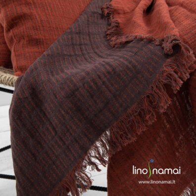 Dvipusis lininis pledas: raudona, ruda pusės.