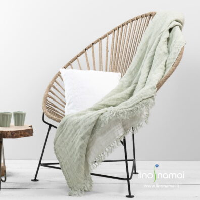 Lininis šviesiai žalias dvipusis pledas