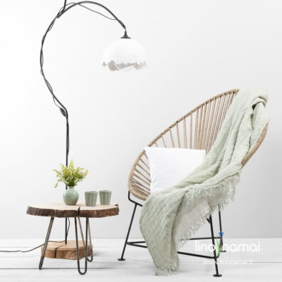 Žalsvas 100% lino pledas / lovos užtiesalas