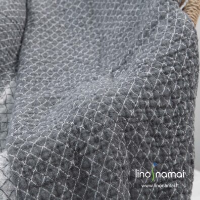 Minkštas purus švelnus pilkas raštuotas lininis pledas / lovos užtiesalas