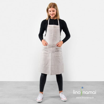 Lininė prijuostė pilka languota