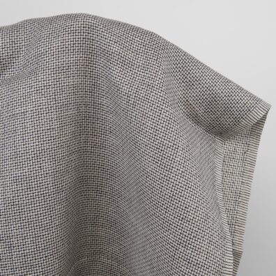 Languotas pilkos ir juodos spalvos raštuotas lininis audinys drabužiams ir namų tekstilei