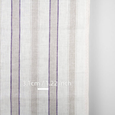 Rankšluostinis lininis audinys su violetiniais ir pilkais dryžiais 50cm pločio