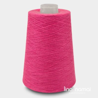 Fuksijos spalvos lininiai verpalai mezgimui, nėrimui