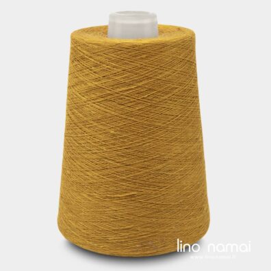 Auksinės ochros spalvos lininiai verpalai mezgimui, nėrimui