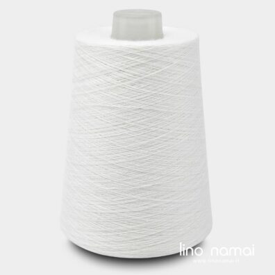 Ryškiai baltos spalvos lininiai verpalai mezgimui, nėrimui, audimui