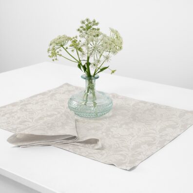 FLORA pilkas žakardinis lino-medvilnės patiesaliukas