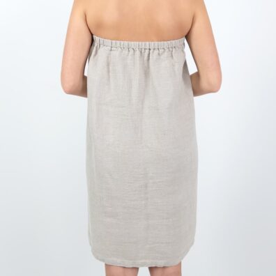 Lininis rankšluostis natūralios pilkos spalvos užsegamas, su viršuje įverta guma