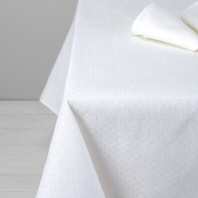 TONY ryškiai balta raštuota lino-medvilnės staltiesė