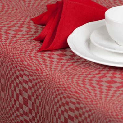 COSMOS raudona languota lino - medvilnės staltiesė