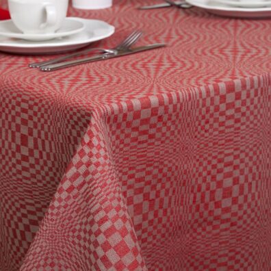 COSMOS raudonai pilka languota lino - medvilnės staltiesė