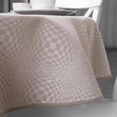 COSMOS apvali (ovali) pilka languota lino - medvilnės staltiesė