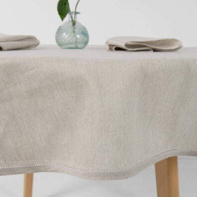 LUNA LAIT lino-medvilnės apvali (ovali) natūrali pilka-balta melanžinė staltiesė