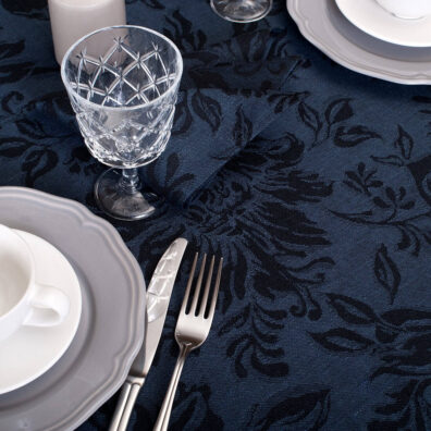 GARDA apvali (ovali) mėlyna žakardinė lino - medvilnės staltiesė