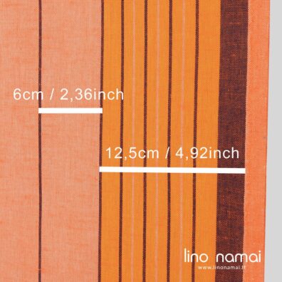 Lino - medvilnės audinys su oranžinėmis juostomis virtuvės rankšluostukams siūti
