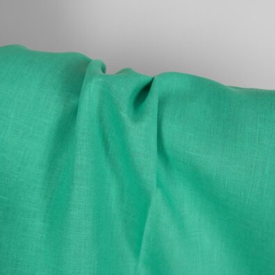 Lininis audinys žalias tinka drabužiams ir namų tekstilei siūti