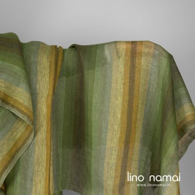 Žalias dryžuotas permatomas lininis audinys