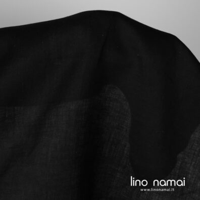 Juodas lygus lininis audinys drabužiams ir namų tekstilei siūti
