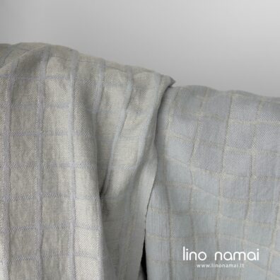 Melsvai pilkas languotas lino - medvilnės audinys, skalbtas