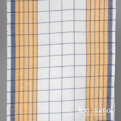 Rankšluostinis ryškiai baltas languotas audinys