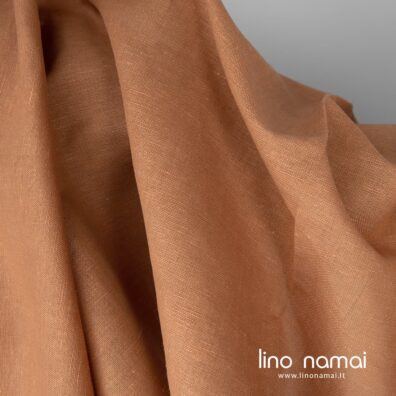 Lino - medvilnės audinys rudas tinka drabužiams ir namų tekstilei siūti