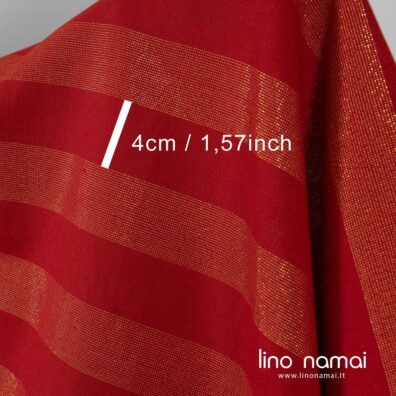 Lino - medvilnės audinys su raudonomis ir auksu blizgančiomis juostomis