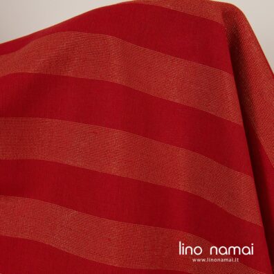 Raudonas lino - medvilnės audinys su auksiniu poliesterio blizgesiu