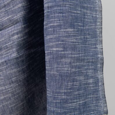 Lino - medvilnės audinys tamsiai mėlynas su baltais dryžiukais, skalbtas