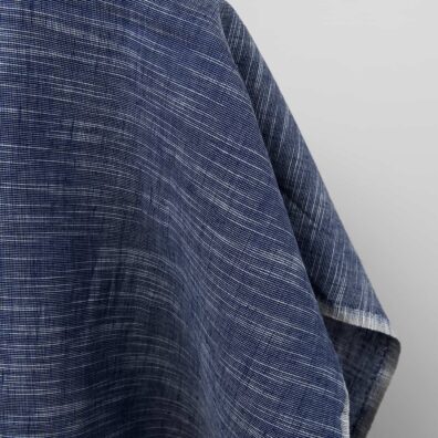 Tamsiai mėlynas dryžuotas lino-medvilnės audinys