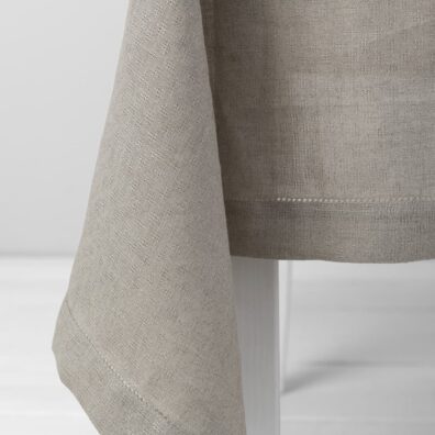 TANGO lininė natūrali pilka staltiesė kiauraraščio raštu mereškuota