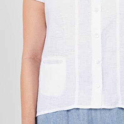 KRISTI balta lininė palaidinė su maža kišenėle dešinėje