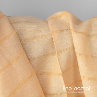 Geltonas dryžuotas lino - medvilnės audinys užuolaidoms, skaroms, šalikams, staltiesėms