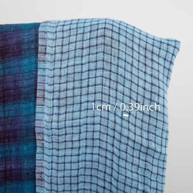 Mėlynas languotas dvipusis lininis audinys skalbtas minkštas švelnus